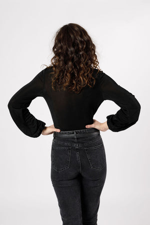 Aimee Pine Floral Long Sleeve Crop Top