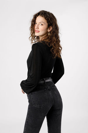 Aimee Pine Floral Long Sleeve Crop Top