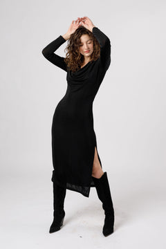 Annabelle Black Cowl Neck Midi Dress - band of the free