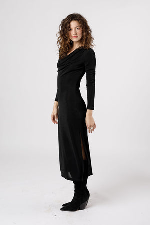 Annabelle Black Cowl Neck Midi Dress