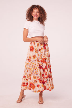 Daze Clay Floral Tiered Maxi Skirt