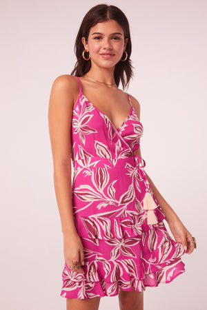 Honu Fuchsia Floral Tiered Mini Dress