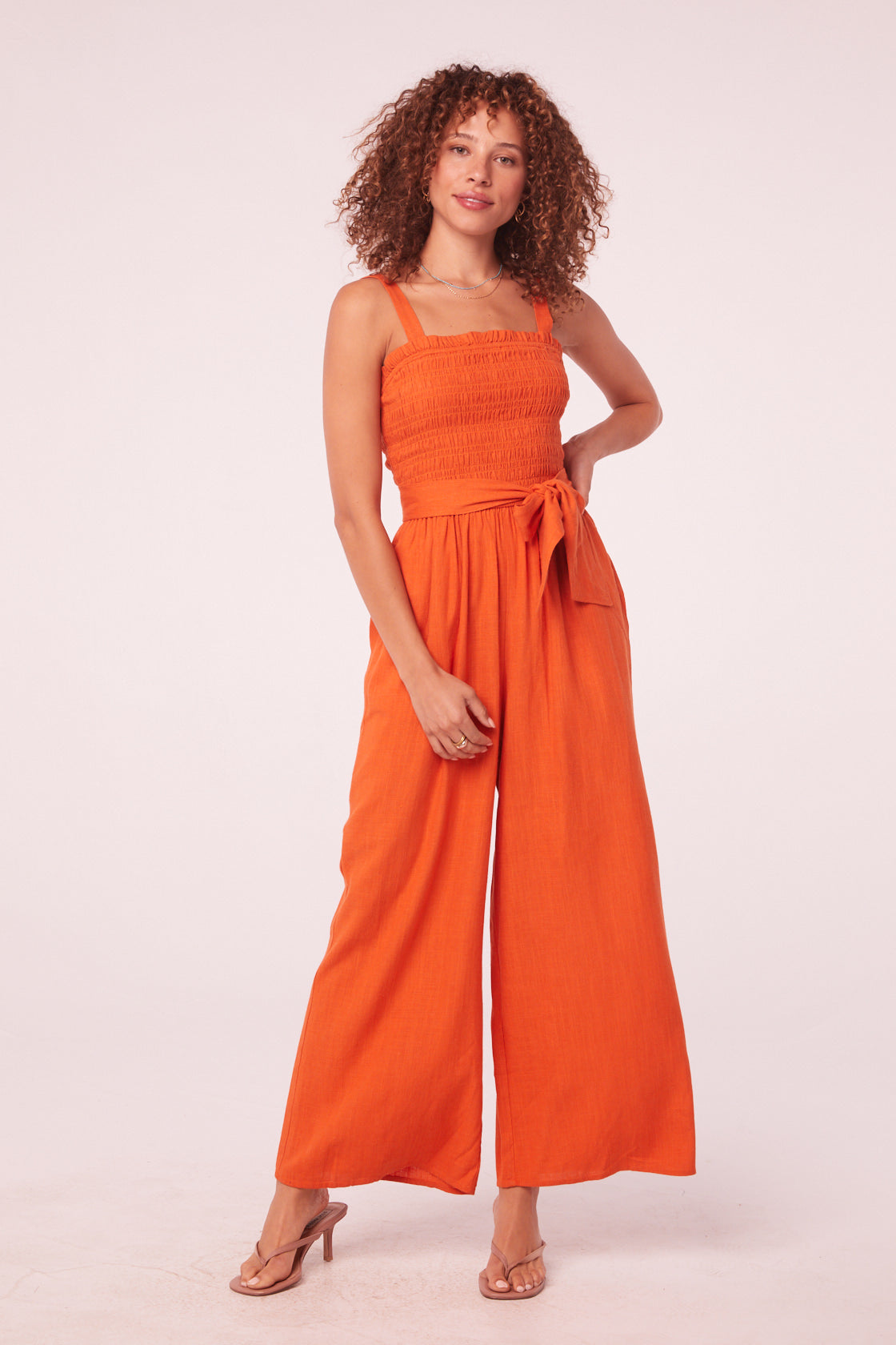 Marisa Clay Linen Smocked Jumpsuit band of the free