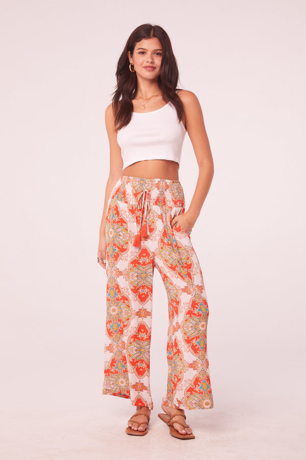 Meknes Orange Medallion Wide Leg Pants