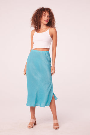 Nida Turquoise Satiny Slip Skirt