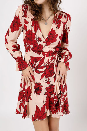 Shania Garnet Floral Long Sleeve Mini Dress