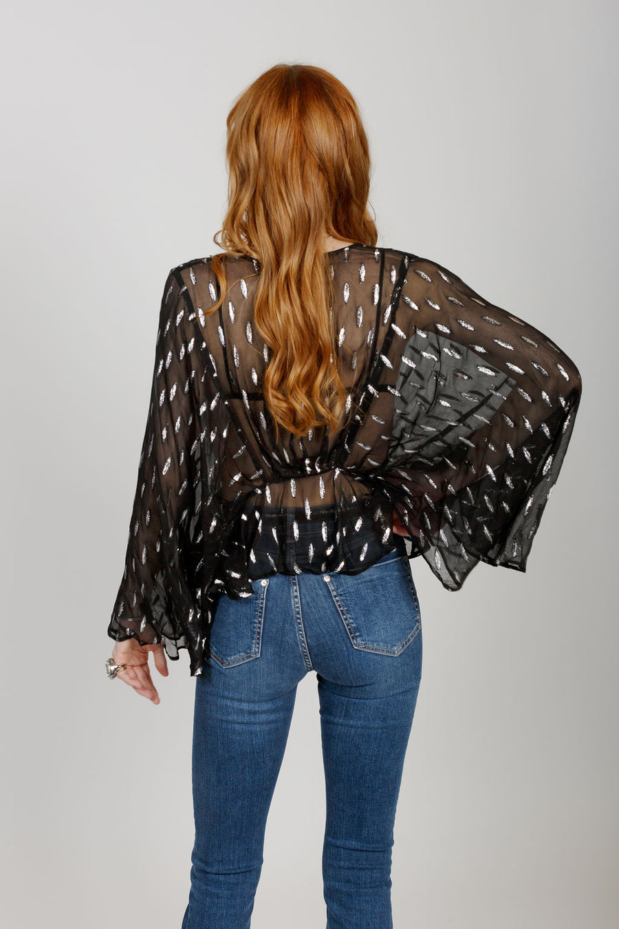 Soiree Black Shimmer Batwing Top