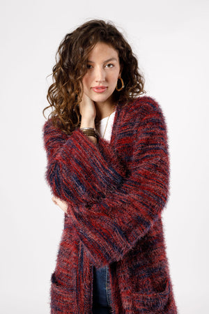 Sunset Blvd Red Mixed Knit Duster Sweater