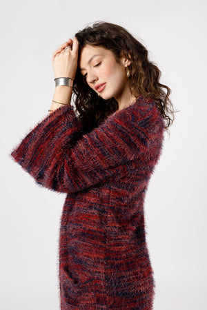 Sunset Blvd Red Mixed Knit Duster Sweater