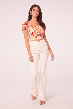 Vision Clay Floral Puff Sleeve Crop Top