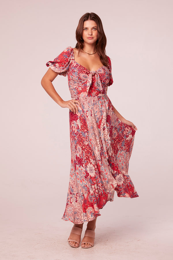 Adita Coral Paisley Tie Front Maxi Dress