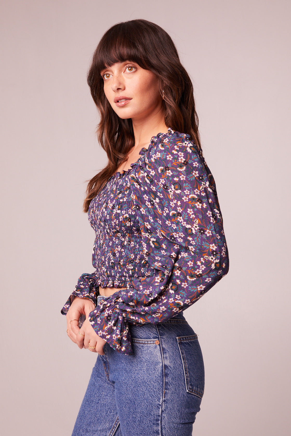 Pre-Order Purple Floral Accent Puff Sleeves Plus Size Thermal Top – Worn &  Refined
