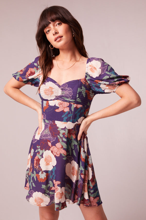 Aimee Purple Floral Puff Sleeve Mini Dress - band of the free Aimee Purple Floral Puff Sleeve Mini Dress - band of the free