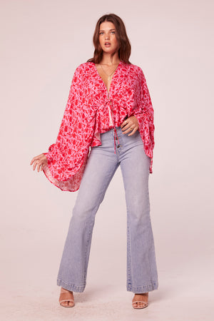 Anjali Pink Floral Batwing Top