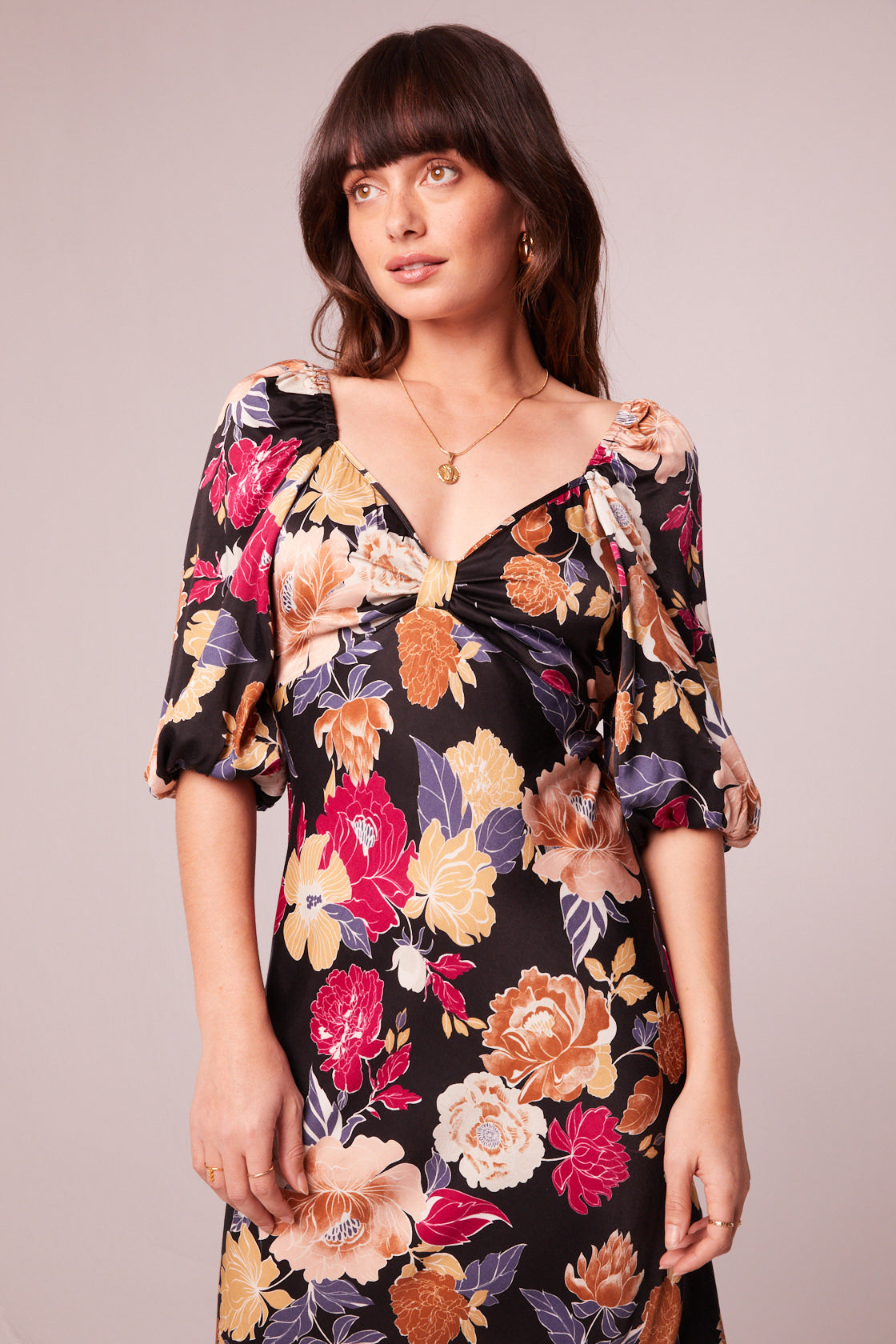 Astrid Black Floral Puff Sleeve Midi Dress Astrid Black Floral Puff Sleeve Midi Dress