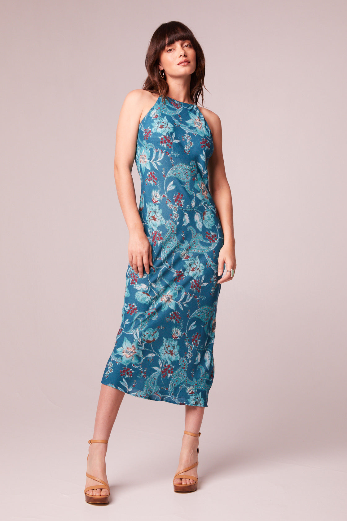 Audette Teal Floral Halter Midi Dress - band of the free Audette Teal Floral Halter Midi Dress - band of the free