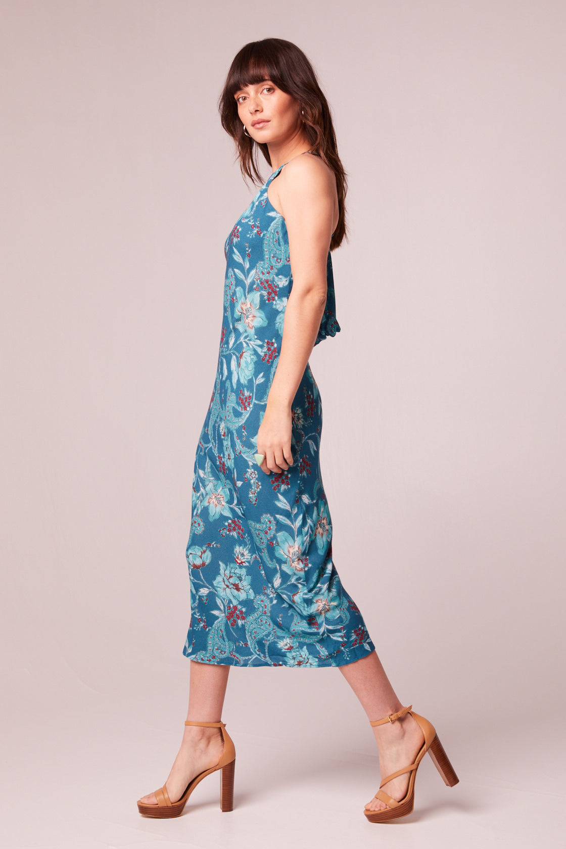 Audette Teal Floral Halter Midi Dress Audette Teal Floral Halter Midi Dress