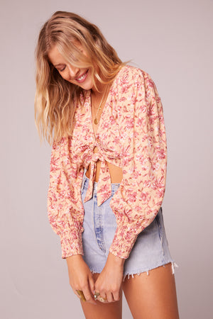 Bay Blush Floral Tie Front Top