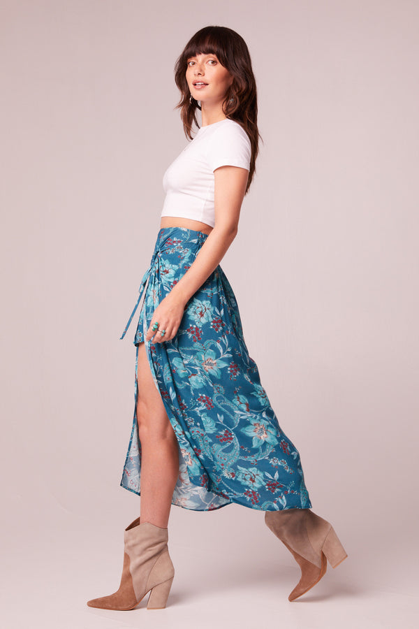 Teal wrap midi skirt online