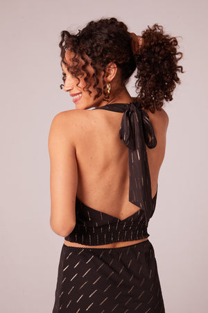 Circe Black and Gold Shimmer Halter Top Back