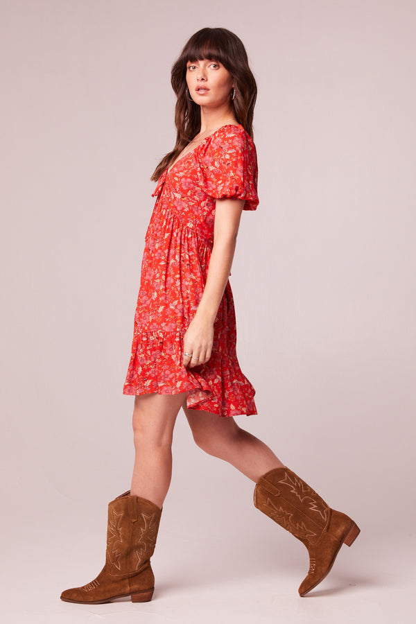 desiree mini dress Desiree Crimson Floral Puff Sleeve Mini Dress