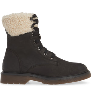 Dillon Black Fleece Cuff Lace Up Boot Side