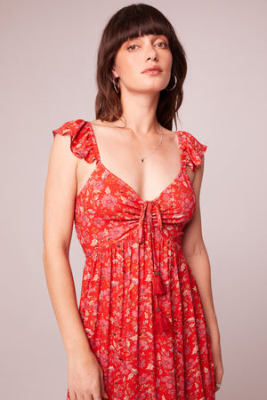 Elodie Crimson Floral Tiered Midi Dress