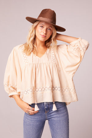Fawn Beige Inset Lace Top