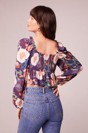 Floriane Purple Floral Ruched Front Top