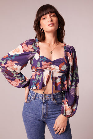 Floriane Purple Floral Ruched Front Top