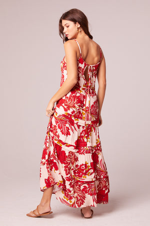 For The Roses Red Floral Button Maxi Dress