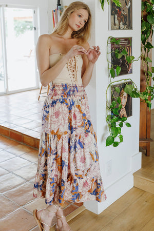 Gita Periwinkle Floral Tiered Maxi Skirt