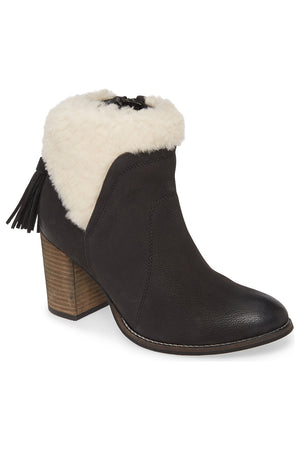 Helena Black Leather Shearling Cuff Bootie Master