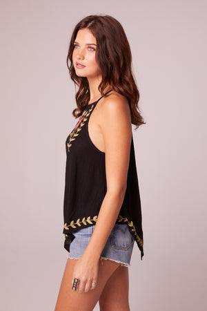 Instant Karma Black Embroidered Handkerchief Top