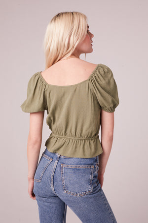 Imola Moss Embroidered Puff Sleeve Top Back