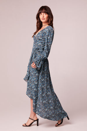 Jewel Teal Floral Wrap Maxi Dress