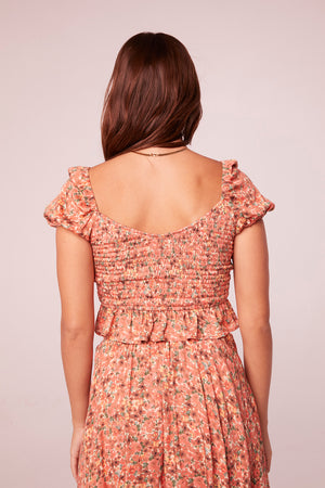Ketki Salmon Floral Smocked Top