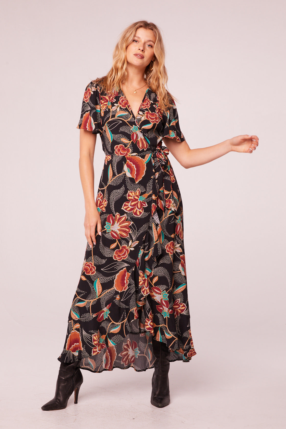black floral wrap maxi dress LTS Tall Womens Black Floral Print Maxi Wrap Dress