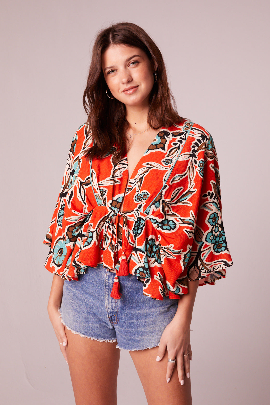 Leticia Tangerine Floral Batwing Top - band of the free