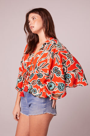 Leticia Tangerine Floral Batwing Top