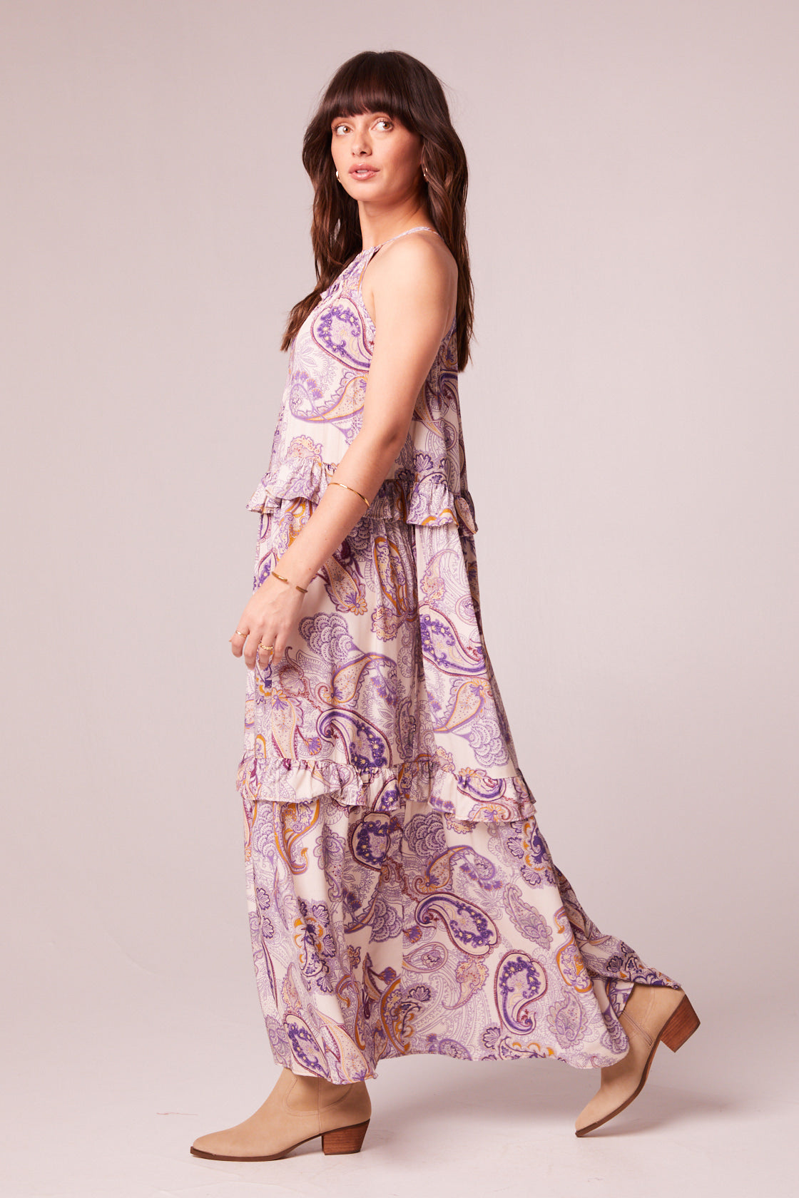 Liliane Purple Paisley Tiered Maxi Dress Liliane Purple Paisley Tiered Maxi Dress