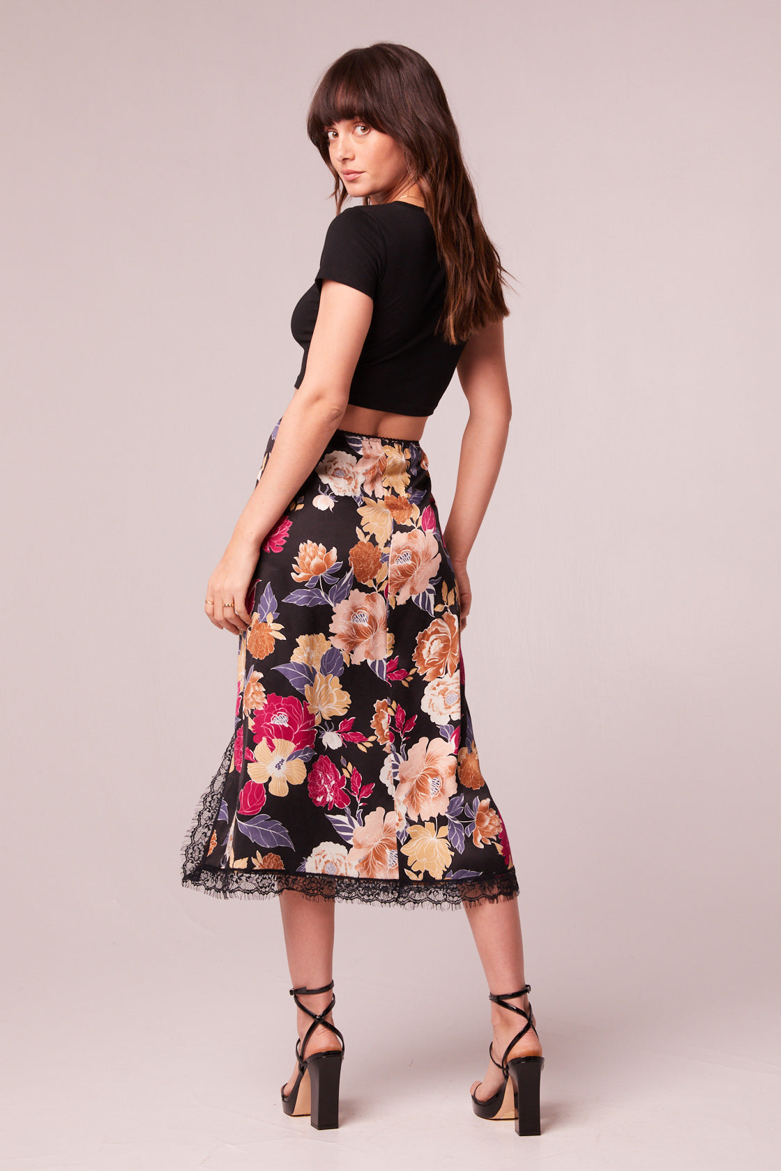 Lilou Black Floral Lace Slip Midi Skirt - band of the free