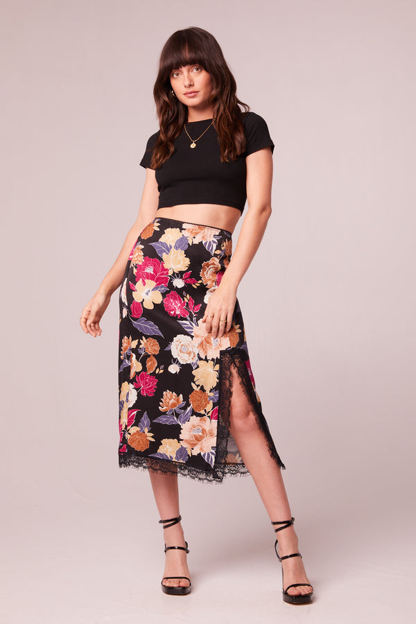 Lilou Black Floral Lace Slip Midi Skirt the - free band of