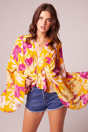 Mad Love Gold Floral Batwing Top