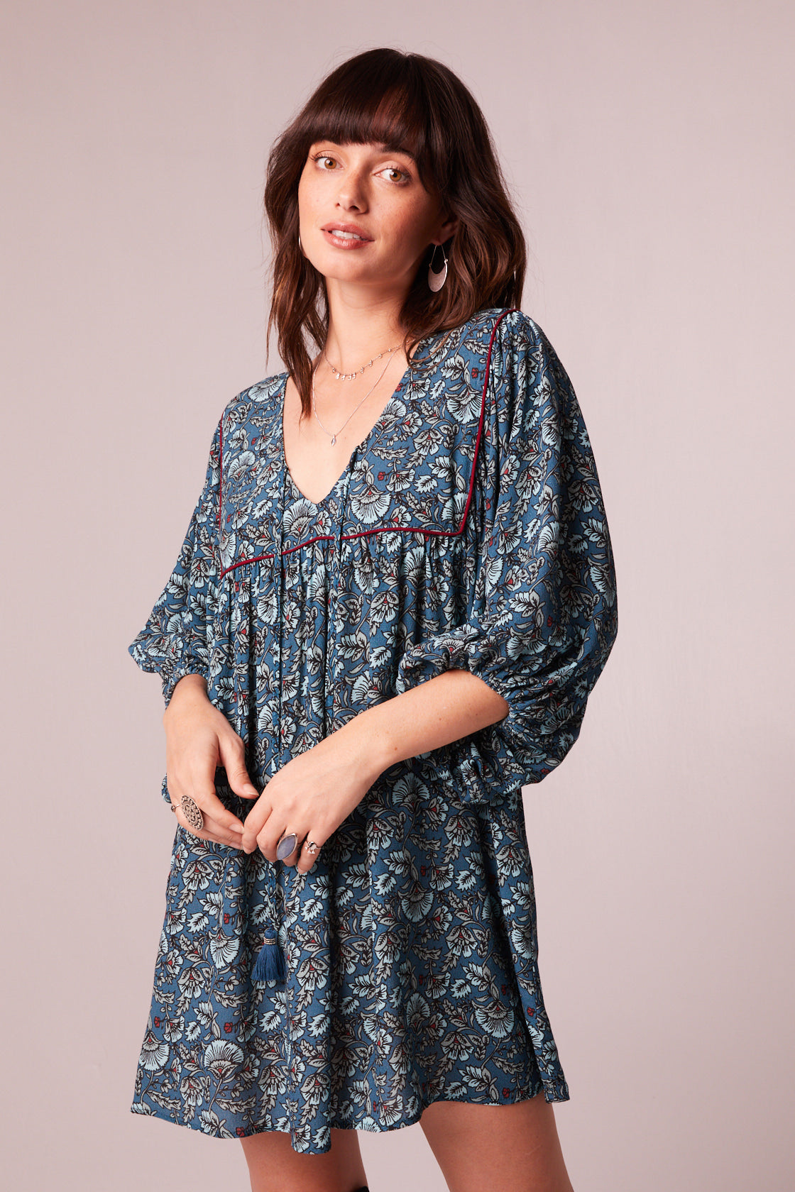 Mallory Teal Floral Babydoll Mini Dress - band of the free Mallory Teal Floral Babydoll Mini Dress - band of the free