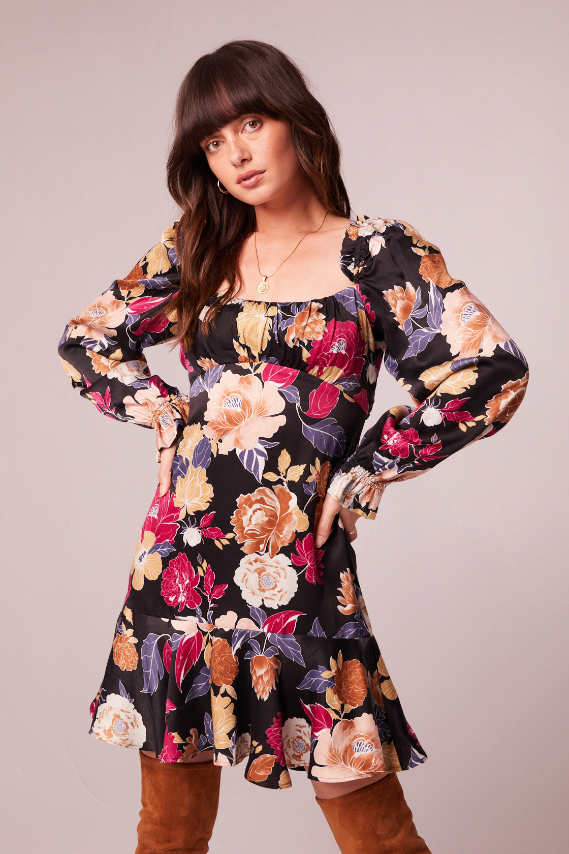 Marguerite Black Floral Long Sleeve Mini Dress Marguerite Black Floral Long Sleeve Mini Dress