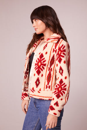 Melrose Cream Vegan Shearling Printed Jacket