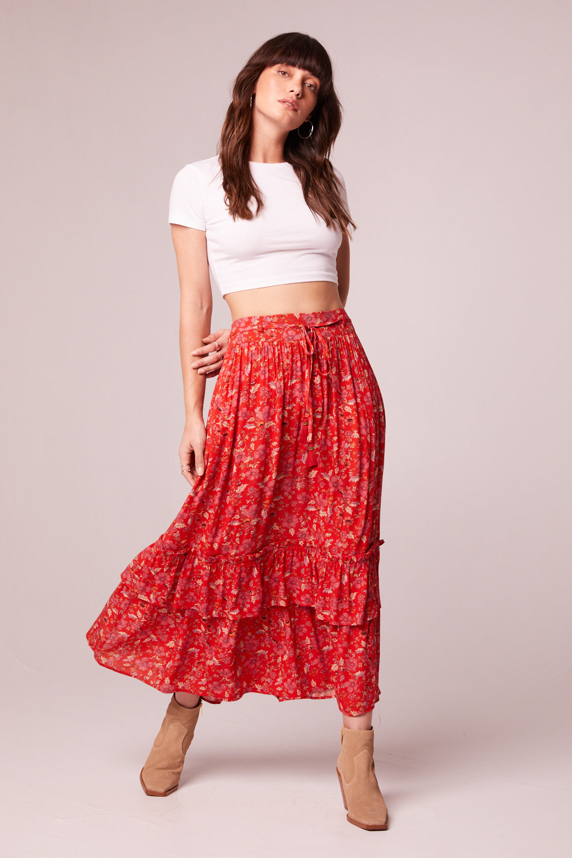 Red flower maxi skirt Clearance