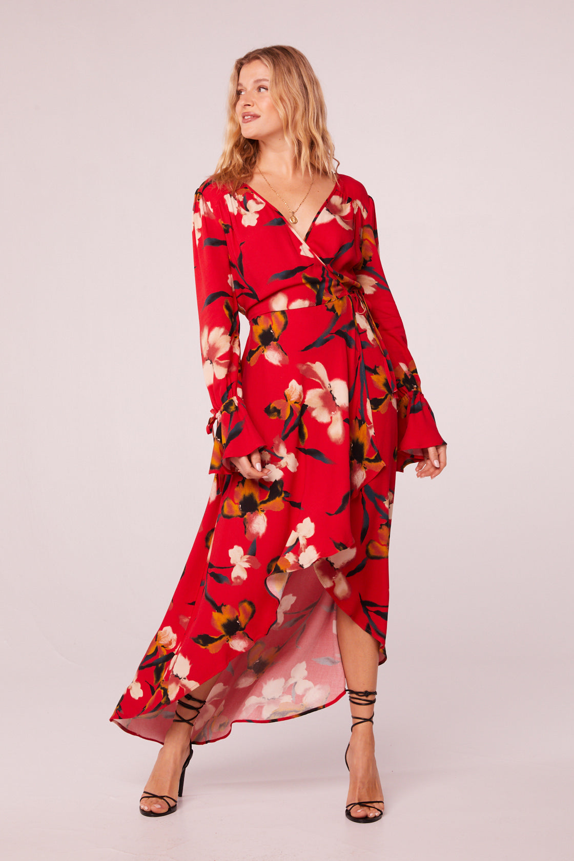 Red floral maxi wrap dress Clearance