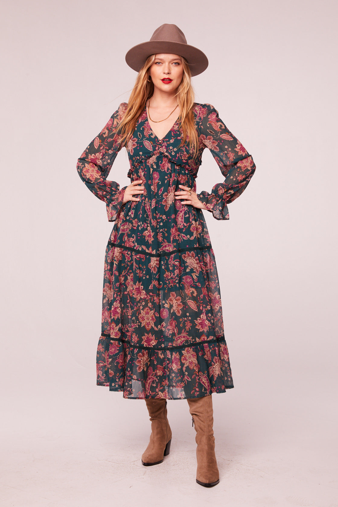 Run the World Pine Paisley Empire Waist Midi Dress - band of